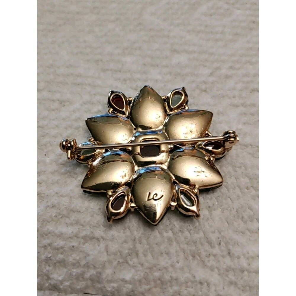 LIZ CLAIBORNE Acrylic Faux Gemstone Flower Pin Brooch Multi Color Teardrop Pear - Picture 3 of 4